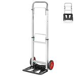 GiantexUK Folding Sack Truck, 100 kg Capacity Aluminium Frame Hand Truck with Extendable Handle and 2 Rubber Wheels, Heavy-duty Sack Barrow Cart Trolley for Luggage Office Warehouse Garage