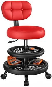 BestGlory Rolling Shop Stool with Wheels, Adjustable Height Heavy Duty Garage Stool with Double Storage Tray, Garage Mechanic Stool Chair with Backrest for Workshop Kitchen Salon, Red