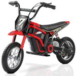 ELEMARA Electric Dirt Bike, 24V Electric Cars for Big Kids, 14 mph & 150lb Max, 350W Chain-Driven Motor Motorbike Ride on Toy W/Tail Lights, Bluetooth, Twist-Grip Throttle & Rear Brake, 12" Tires-Red