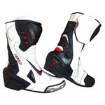 MENS WHITE & BLACK MOTORBIKE/MOTORCYCLE ARMOUR LONG RACING SPORTS LEATHER SHOES BOOTS (UK 7 - EU 41)