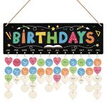 TOARTi Colorful Birthday Calendar Wall Hanging (16''x5''), DIY Birthday Tracker Calendar Board with 100pcs Wood Tags, Cute Calendar Reminder Plaque for Classroom School Kindergarten Birthday Gift