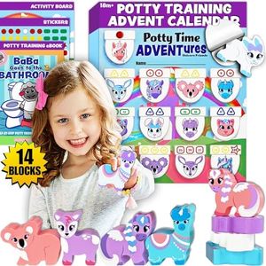 Lil ADVENTS Potty Time Adventures Potty Training Advent Game | As Seen On Shark Tank | Wood Block Toys, Reward Chart, Activity Board & Stickers for Toilet Training | Unicorn Friends
