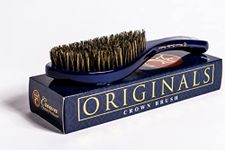 Crown Quality Products Original Contour 360 Wave Brush - MEDIUM - Mixed Boar Bristles, Wooden Body and Handle, Royal Blue