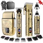 Misuke Cordless Men's Hair Clippers, T-Blade Trimmer, Nose Hair Trimmer, Electric Shaver Set, Professional Metal Body Men's Shaver Haircut Grooming Kit with LCD Display,for Gifts (Bronze)