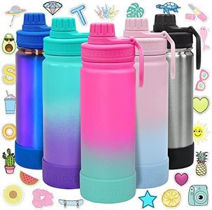 CHILLOUT LIFE 17 oz Kids Insulated Water Bottle for School with Leakproof Spout Lid and Cute Waterproof Stickers, Personalized Stainless Steel Thermos Flask Metal Water Bottle for Girls & Boys