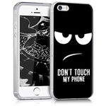 kwmobile Case Compatible with Apple iPhone SE (1.Gen 2016) / iPhone 5 / iPhone 5S - Crystal TPU Cover with UV Print and Transparent Edge - Don't Touch My Phone White/Black