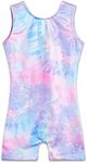 TENVDA Gymnastics Leotards for Girls 2-12 Years Old Sparkly Multicolor Kids Tumbling Biketards Unitard, Tie Dye B Tank