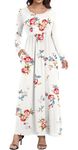 HAOMEILI Women's Casual Long/Short Sleeve Maxi Dress with Pockets (Large, Long Sleeve Print White)