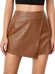 Mrugneni Faux Leather Front Panel Short Skirt (36, Tan)