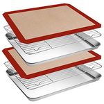 Baking Sheet Pan Set 6 (2 Sheet + 2 Baking Tray Rack + 2 Silicone Baking Mat Liner) Stainless Steel Baking Tray Set Cookie Sheets, Non Stick for Oven Dishwasher Safe 40cm 16'' Large (16 x 12 x 1inch)…