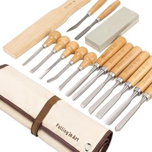 Falling in Art 16 Pcs Wood Carving Tools, Professional Carving Knives Chisel Set, Including Sharpening Stone, Mallet and Storage Bag for Wood Carving Projects