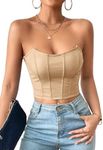 Milumia Women's PU Leather Bandeau Tube Top Strapless Bustier Corset Crop Top Apricot X-Small