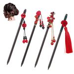 Molain 4 Pieces Wooden Hair Pins Chinese Japanese Hair Sticks Vintage Flower Hair Chopsticks Handmade Wooden Hair Stick Classic Hair Chopstick Hair Accessories Hairpin with Tassel for Women Girls