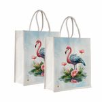 Sangra Canvas Reusable Bags for School, College, Lunch Bag for Office for Men and Women, Grocery Shopping Bag, Multi-Purpose Bag, Sturdy Handle With Zipper Lock (Pack of Two) (Flamingo)