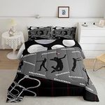 Erosebridal Volleyball Bedding Set for Kids Teens Adult,Volleyball Comforter Sets,Gift for Sports Fan,Grey and Black Sports Quilt Queen,Ball Game Player Duvet Insert with 2 Pillow Shams Dorm Decor