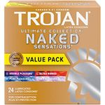 TROJAN Naked Sensations Ultimate Collection Variety Pack Lubricated Latex Condoms, 24 Pack