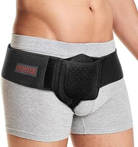 ORTONYX Inguinal Hernia Belt for Men and Women with Removable Compression Pad and Adjustable Waist Strap, Hernia Support Truss for Inguinal, Incisional Hernias, Left/Right Side - Black S/M