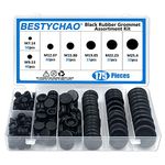BESTYCHAO 175pcs 7 Sizes Black Rubber Grommet Electrical Conductor Gasket Ring Assortment Kit for Protecting Wires, Plugs and Cables