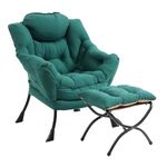 Furlide Lazy Chair with Ottoman, Modern Chair with Folding Footrest, Lounge Accent Chair, Comfortable Reading Chair (Peach Dark Green)