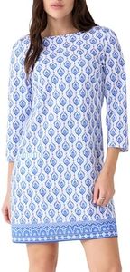 Cabana Life Shift Dress, UPF 50+ Sun Protection Casual Dress, Boat Neckline, Quarter Sleeve, Womens Fashion, Palm Beach, Large