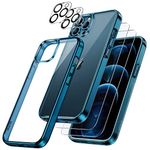 JETech 5 in 1 Case for iPhone 12 Pro Max 6.7-Inch, with 2-Pack Screen Protector and 2-Pack Camera Lens Protector, Full Coverage Tempered Glass Film, Shockproof Bumper Phone Cover (Navy)