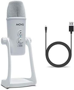 Movo UM700W White Desktop USB Microphone for Computer - Studio Mic with 4 Pickup Patterns - USB Gaming Microphone for PC, Mac, and Android - Best Microphone for Podcast Recording and Streaming Setup