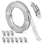 Hose Clamp, DIY 20 FT Metal Strapping with Holes + 9 Fasteners, Hose Clamps Stainless Steel, Large Adjustable Worm Gear Hose Clamps Pipe Clamps Band Clamp for Pipe Automotive Mechanical Applications