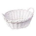 Woodluv Hand Made Wicker Oval Storage Gift Hamper Basket With Handles, White 33 x 13 x 13cm