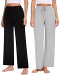 Knuffnee Pyjama Bottom Womens Soft Lounge Pants Sleep Trousers with Pockets 2 Pack Wide Black/Grey S