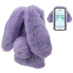 LCHDA iPhone 5 Rabbit Case,iPhone 5S SE Rabbit Fur Case Bunny Ear Phone Case For Girls Fuzzy Cute Warm Winter Soft Furry Fluffy Ball Fur Hair Plush Protective Case Cover With Screen Protector-Purple