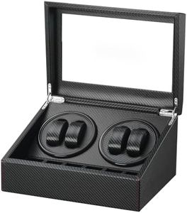 LINGFANSTORE Automatische Uhrenbeweger Box,luxuriöser Uhrenbeweger,Uhrengehäuse mit leisem Mabuchi Motor,PU-Leder Uhrengehäuse mit Netzteil,Lagerung Schmuckschatulle (Faser aus Kohlenstoff)