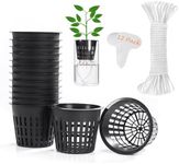 12 Pack 3 inch Net Cup Pots with 12 feet Hydroponic Self Watering Wick & 12 Plant Labels Aquaponics Mason Jar Bucket Insert Orchid kratky Vegetable Garden Gardening Growing Netted Baskets Slotted Mesh