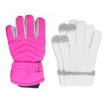 kimmyku 2Pairs Kids Boy Girls Winter Snowproof Waterproof Snow Ski Gloves Mittens Thermal Warm (Watermelon pink, 9-12years)