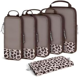 BAGSMART Compression Packing Cubes for Suitcases & Backpack, 6 Set Travel Organisers Bags with Label Pocket for Luggage, Travel Essentials, Holiday & Camping Accessories, Leopard Print