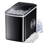 Ice Maker,Ice Maker Machine,Self-Cleaning Ice Makers with Ice Scoop and Basket, 9 Cubes in 6-8 mins, 26 lbs/24 Hours Stainless Steel Ice Machine, for Home/Kitchen/Bar/Office/Camping (Black)