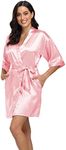 North Bund Women's Satin Robe Silk Kimono Bathrobe Pure Short Sexy Sleepwear Bridesmaid Bride Party Robes with Pockets, Pink, Large