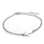 jewellerybox Sterling Silver Rolo Chain Adjustable Bracelet with Cross Charm