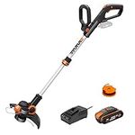 WORX 20V Cordless Grass Trimmer WG163E.2 with Fast Charger, 1 x 2.0Ah Battery, PowerShare, 2-in-1 Grass Trimmer/Edger, 90° Head pivots, Command Feed System