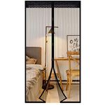 EXTSUD Magnetic Fly Insect Screen Door Polyester Magnetic Curtain Magic Paste Curtains Super Quiet Stripes Encryption for Anti Mosquito or Anti Pest Magnetic Soft Door 120 x 220cm Black