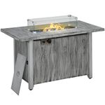 Outsunny Propane Gas Fire Pit Table for Garden, 50,000 BTU Smokeless Firepit Outdoor Patio Heater with Waterproof Cover, Glass Screen, Glass Beads and Lid, Wood Effect, 109 x 56 x 63cm, Grey