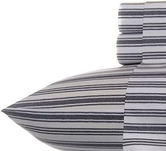 Nautica Stripe Cotton Percale Sheet Set, Queen, Coleridge Charcoal