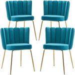 DM Furniture Velvet Dining Chairs Set of 4 Modern Accent Chairs Upholstered Host Side Chairs with Gold Metal Legs for Home Kitchen Living Room, Cyan Blue