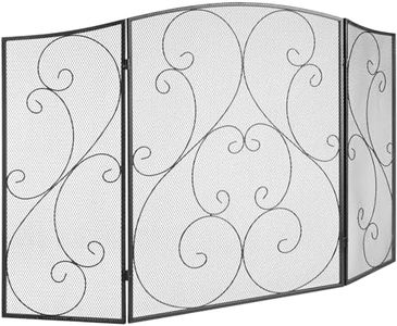 VEVOR Fireplace Screen 3 Panel, Sturdy Iron Mesh Fireplace Screen, 122(L) x76.7(H) CM Spark Guard Cover, No Assembly Required, Free Standing Fireplace Fence Grate for Living Room Home Decor Vintage