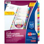 Avery A-Z 26 Tab Dividers for 3 Ring Binders, Customizable Table of Contents, Multicolor Tabs, 1 Set, 12 Packs (11844)
