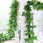 2pcs Artificial Ivy Garland Fake Ivy Garland Decorations Ivy leaves UV Resistant Fake Vine Green Leaves Fake Plants Vine Hanging Plant DIY Decoration for Wedding, Party, Garden, Wall,Home