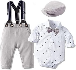 Bebé Niño Caballero Conjunto, Cuadros Camisa con Pajarita + Tirantes Pantalones 4 Piezas Traje Ropa(3-6 meses,Tamaño 59,Barca Vela)