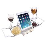 IPEGTOP 304 Stainless Steel Over Bath Tub Racks Shower Organizer Bathtub Caddy Tray with Extending Sides, Wine Glass Holder and Adjustable Book Holder Anti-Rust