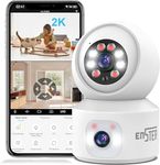 ENSTER 2K Indoor Camera for Home Security, Dual Lens Pet/Dog/Baby Camera Indoor with Phone App, 2.4 GHz Wi-Fi, Night Vision, 24/7 SD Card Storage, Motion Tracking, 2-Way Audio, Phone Alerts