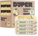 DYPER - Newborn Baby Wipes - 99.9% Water, 100% Plant-Based, Unscented & Hypoallergenic, Soft for Sensitive Skin, Plastic-Free, Skin-Friendly Ingredients - 4 Pack (224 Wipes)