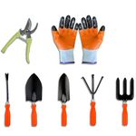 Cinagro Garden Tools Kit (Set of 7) Weeder, 2 Trowels, Hand Fork, Cultivator, Pruner, Gardening Hand Gloves | Gardening Tools Kit for Home Garden, Indoor and Outdoor Gardening